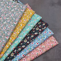 Floral Fabric Poplin Cotton Flower Printed Navy Green Yellow Thin DIY Handmade for Sewing