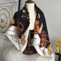 Vintage Print 100% Silk Head Scarves for Hair Wrapping Large Square Silk Shawl Wraps Foulard 35"x35"