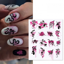 Harunouta Black Snake Water Decals Transfer Animal Butterfly Flower Alphabet Leaves Water Nail Art Manicure Stickers Decoration