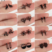 Trendy Black Stainless Steel Animal Stud Earrings Women Men Multiple Darts Dog Pin Heart Earings LOVE YOU Ear Studs Pendientes