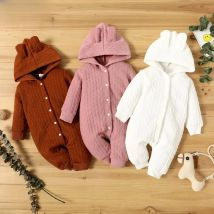 0-18 Month Newborn Baby Romper Boys Girls Cute Ears Solid Hooded Long Sleeve Baby Bodysuit Clothes Infant Autumn&Winter Costumes