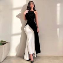 SoDigne Black and White Evening Dresses Strapless High Split Sexy Mermaid Gala Party Dress 2024 Special Occasion Prom Gowns
