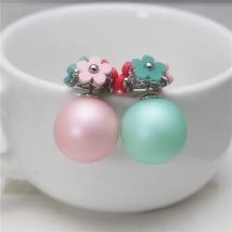 Fashion Jewelry Design Korea Three Flowers Matte Colorful Beads Front and Back  Earrings for Women Temperament Girly Accessories