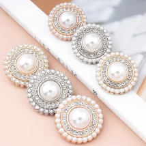 New Arrival 6PC Rhinestone Decor Metal Gold Pearl Buttons For Clothes Coat Cardigan Sweater Sew Needlework 15MM-25MM KD896