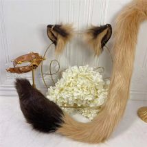 New Hand Made Work Leona Beast Lion Ears Hairbands Hairhoop Headwear Tail Necklace Set For Game Party Costume Accessories