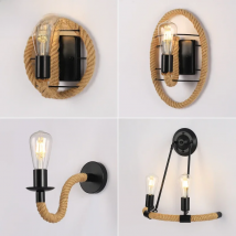 Hemp Rope Wall Lamp Retro Lamp Interior Wall Lamp Loft Industrial American Style E27 110V 220V Room Decor  Wall Light
