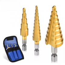 High Speed Steel Straight Groove Step Drill Bit Cone Titanium Coated Wood Metal Hole Cutter Core Conical Drill Bit Tools Set