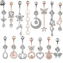 1pc Multi-Styles Heart Dangled Belly Navel Piercing Button Ring 14G Stainless Steel CZ Crystal Ombligo Oreja Woman Body Jewelry