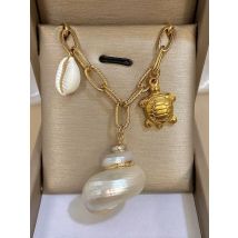 Freetry Ocean Style Big Conch Starfish Pendant Necklace for Women Bohemia Stainless Steel Chain Necklace Summer Vacation Jewelry