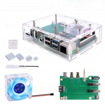 Acrylic Case Raspberry Pi Set-top Box Kit with 4010 Blue LED Light Cooling Fan and Aluminum Heat Sink Heatsink for RPI 4 Model B