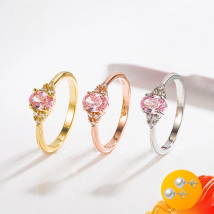Trendy 925 Silver Jewelry Ring Oval Shape Pink Zircon Gemstone Finger Rings for Women Girl Wedding Engagement Party Accessories
