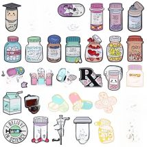 Medical Series Enamel Pins Creative Capsule Pill Syringe Metal Brooch Lapel Badge Jewelry Gifts For Doctor Nurse Medical Student
