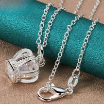 DOTEFFIL 925 Sterling Silver AAA Zircon Crown Pendant Necklace 18 Inch Chain For Woman Fashion Wedding Engagement Party Jewelry