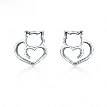 BAMOER Authentic 925 Sterling Silver Cute Cat Small Stud Earrings for Women Fashion Sterling Silver Jewelry SCE271