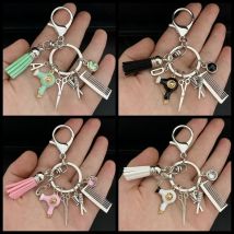 A-Z Hairstyle Gift Charm Tassel Keychain Retro Jewelry Mini Hairdressing Scissors Hair Dryer Comb Keychain