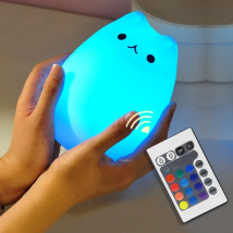 Cat LED Night Light Touch Sensor Remote Control 16 Colors Dimmable USB Rechargeable Silicone Animal Lamp for Children Baby Gift
