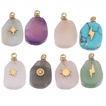 5pcs/lot Natural Stone and Stainless Steel Plated Gold Charms Pendants Stone Quartz Pendant DIY earring Necklaces Jewelry Making