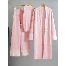 Korean Design Elegant Knitted 3 Piece Sets High Waist Wide Leg Pants Outfit Women Knit Vest Sweater Long Cardigan Tops Conjuntos