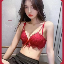Sexy Lace New Red Underwear Women's Small Breasts Gathered To Show A Big, Comfortable Seamless Bra And Panty Set Black Bra
