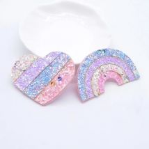 10Pcs Padded Pinkycolor Heart Rainbow Applique for DIY Clothes Hat Crafts Decor Headwear Hair Clips Bow Accessories