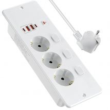 EU Plug Table Recessed Socket Power Strip with Individual Switches, Bulit in socket with 2 USB A 2 USB C Etractable Outlet