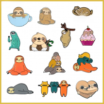 Cartoon Cute Animal Sloth Cake Sleeping Cup Love Enamel Brooch Custom Alloy Badge Clothes Bag Pin Woman Jewelry Gift For Friends