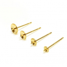 18K Gold Plated Pearl Post Earring Mounting S925 Sterling Silver Needle Cup Shape Earring Settings Ear Post Pin Findings