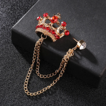 Korean British Style Crown Brooch Suit Tassel Chain Lapel Pin Zircon Badge Female Corsage Men Accessories for Wedding Prom