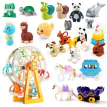Big Building Blocks Marine Farm Animal Cat Dog Accessories Lion Shark Compatible With Duploed City Education Children Gift Toys