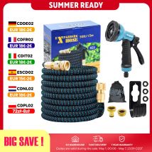 X-COTEC Tubo da Giardino Espandibile 15m/30m, Tubo dell'Acqua Flessibile con Connettori in Ottone 1/2" 3/4" e Pistola 10 Funzioni per Irrigazione e Lavaggio Auto