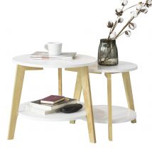 SoBuy FBT75-W juego de mesa auxiliar estantes redondos mesa de centro sofá mesa de centro mesa de salón Blanco/Natura