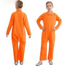 Boys Girls Prisoner Cosplay Costume Halloween Orange Jailbird Inmate Jumpsuit One Piece Full Body Suit Prison Overalls Uniform