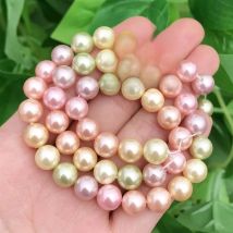 Natural Smooth Pink Yellow Freshwater Pearl Round Shape Loose Beads For Jewelry Making DIY Bracelet Necklace 6-12mm Strand 15''