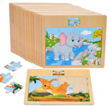 Hot Sale 12/9 PCS Puzzles Wooden Kids Baby Wood Cartoon Vehicle Animals Learning Educational Toys for Children Gift