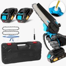 Mini motosierra de 6 pulgadas con batería de 2 × 21 V, potente motosierra eléctrica portátil pequeña con engrasador automático para una fácil poda