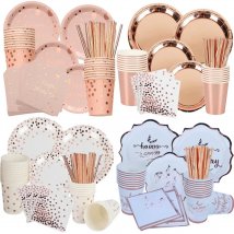 Rose Gold birthday Tableware Paper Towel Cup Plate tablecloth Disposable set Adult Birthday Party Decorations Wedding Tableware