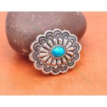 35*28MM Antique Silver Ethnic Indian Flower Art Sky Blue Turquoise Concho Screwback For Leathercraft Belt Bag Hat Hardware