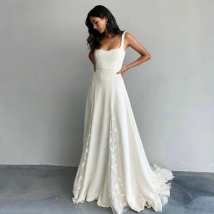 Ivory Wedding Dress Soft Satin Square Neck Beach Bride Dresses Train Elegant Wedding Boho Bridal Gowns 2022