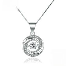New 925 Sterling Silver Women Jewelry Gift Round Whirl Pendant Necklaces Fashion Revolving Will Dance Rhinestone CZ Charm Choker