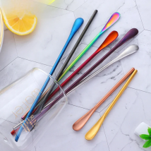 New Style Stainless Steel Colorful Coffee Scoops Cocktail Stirring Spoon 13/22.5cm Drink Mixing Spoons for Kitchen Cafe Bar Tool