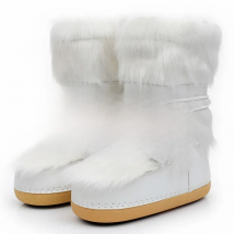 2024 Winter Snow Boots Women Ski Boots Fluffy Hairy Lace Up Middle Calf Platform Flat With White Ski Boots