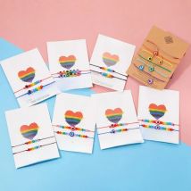 2 PCS Couple Paired Bracelet For Women Rainbow Evil Eye Beaded Braided Rope Turkish Charm Friend Jewelry Valentine's Day Gifts