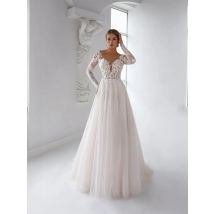 Boho Sheer O-Ausschnitt Brautkleid mit langen Ärmeln, Applikationen, durchsichtig, rückenfrei, A-Linie, Brautkleid, elegantes Vestido De Novia