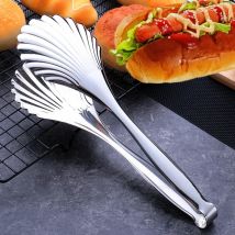 Shell-shape Silver Stainless Steel Food Tongs Multi-functional Bread Clamp Barbecue Steak Clips Non-Stick Cake Tong Kitchen Tool
