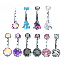 G23 Titanium Opal Zircon Belly Button Ring Round Cubic Bar Barbell Belly Drop Dangle Navel Piercing Men Women Body Jewelry