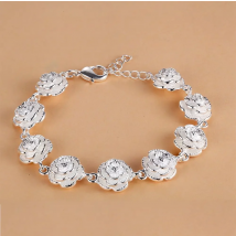Charm 925 Sterling Silver Rose Flower Chain Bracelet For Women Fashion Pretty Party wedding accessories gift fine luxury Jewelry