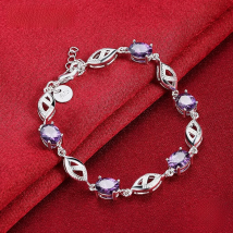 ZDADAN 925 Sterling Silver Geometric Amethyst Bracelet For Women Fashion Wedding Jewelry Gift