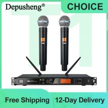 Depusheng T118 Professionelles kabelloses Mikrofonsystem mit 2 Handmikrofonen für Proformance, Karaoke, Party, Sprache, Gesang