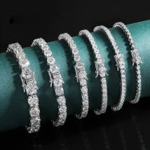 KNOBSPIN 2mm Moissanite Tennis Bracelet 925 Sterling Silver Plated White Gold Bracelet for Women Man Sparkling Party Jewelry