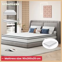 UrbanLuxe Materasso 90x200x25 cm, nucleo a molle insacchettate, tessuto 3D traspirante, media rigidità, forma curva ammortizzata